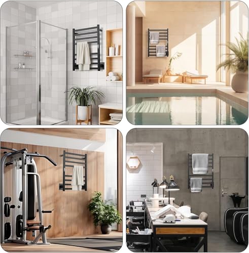 Towel Warmer Matte Black Heated Towel Rack for Bathroom | Electric Towel Dryer Rack with Temperature Control Plug-in/Hardwired heated towel rack with 304 stainless steel - color: Matte Black