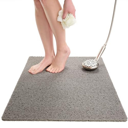 Enkosi Loofah Non-Slip Shower Mat - Shower Floors, Bathtub, Bathrooms, Wet Areas - Cushioned Bath Mat with Drain Holes - Quick Dry PVC, Secure Safety Pad Without Suction Cups (32x24 Grey) - color: Grey, size: 32" x 24" (Rectangular)