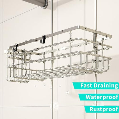 HapiRm Hanging Shower Caddy Organizer - No Drilling Shower Shelves with Hooks and Toothbrush Holder, Rustproof 304 Stainless Steel Bathroom Organizer - Brushed Nickel - color: Brushed Nickel