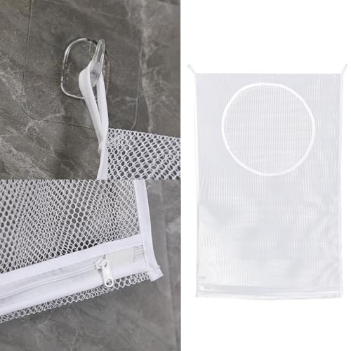 Hanging Laundry Hamper Bag with Adhesive Hooks Large Portable Mesh Laundry Bag Organizer for Dirty Clothes Storage RV Trailer Door Camper Camping Caravan Small Space Bathroom