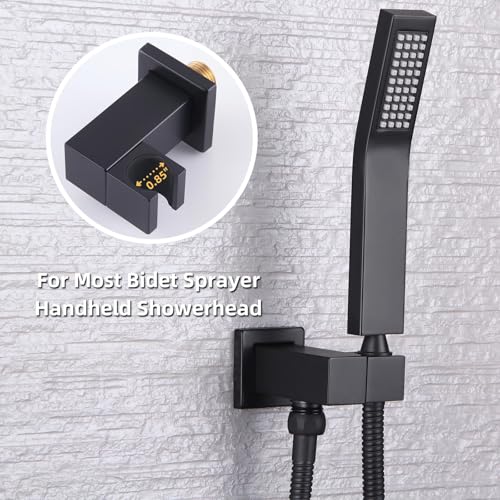 Angle Simple Wall Union with Hand Shower Holder, Male 1/2" IPS, Matte Black | Brass Wall Mount Supply Elbow with Adjustable Shower Wand Bracket, Shower Elbow with Male Water Outlet, Hose Connector - color: Matte Black