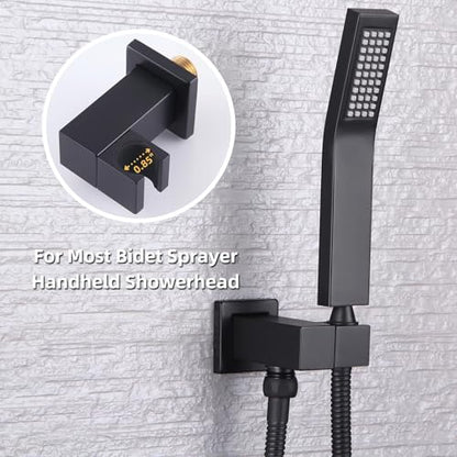 Angle Simple Wall Union with Hand Shower Holder, Male 1/2" IPS, Matte Black | Brass Wall Mount Supply Elbow with Adjustable Shower Wand Bracket, Shower Elbow with Male Water Outlet, Hose Connector - color: Matte Black