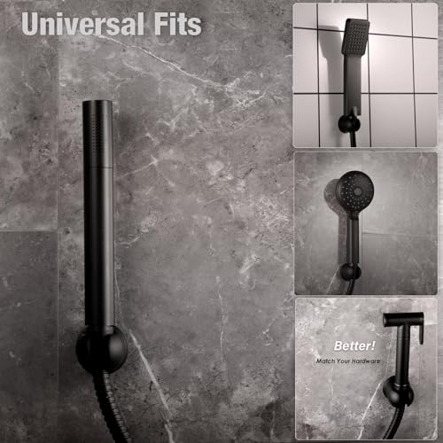 Hand held Shower Wand Holder - All Metal- 2 Ways Installation - Bathroom Wall mounted for Permanent Fixture, Minimal Shower bracket Holder - Matte Black - color: Matte Black