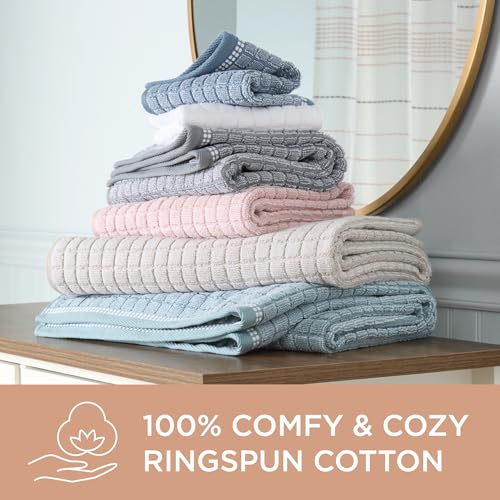TOWN & COUNTRY EVERYDAY 6-Piece Textured Windowpane Set, 2-Bath Towels, 2-Hand Towels, 2-Washcloths, 100% Cotton, Plush & Absorbent 550GSM, Beige - color: Beige