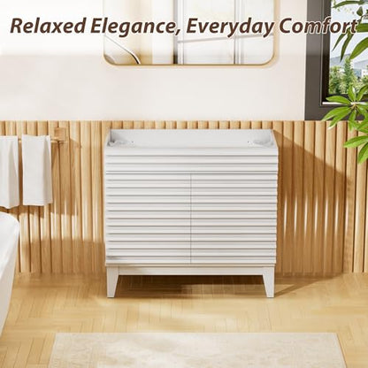 APRILSOUL 36" Bathroom Vanity, Mid-Century Bathroom Vanity Cabinet with 2 Soft Closing Doors, Freestanding Bathroom Cabinet, Particleboard Frame with Wood Grain Laminate, White (Sink Not Included) - color: White, size: 36 Inch