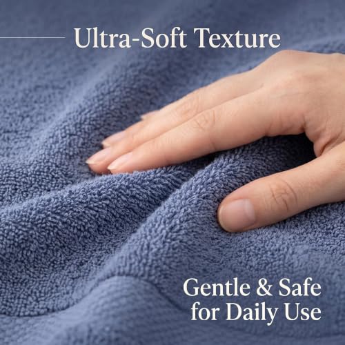 Maisonette Elegance 100% Organic Cotton Turkish Bathroom Towels Set, Ideal Quick Dry Luxury Washcloths, Hand & Large Luxury Bath Towels for Shower (6 Pack), Dark Blue (Mineral) - color: Mineral, style: Bath Towel Set - 6 Piece