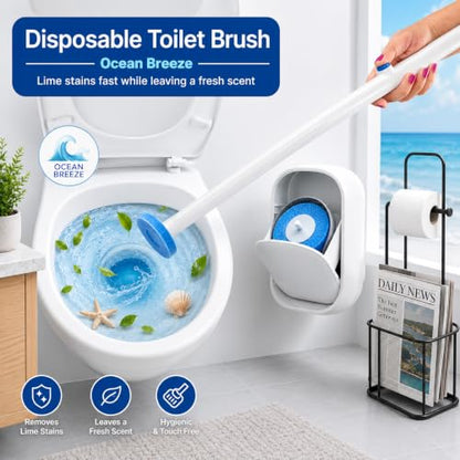 CiLoN 30 Pack Disposable Toilet Bowl Brush & Holder Set with Auto-Open Lid | Wall-Mounted Disposable Toilet Cleaning Set For Touch-Free Space-Saving Hygienic Modern Bathrooms (Starter Kit + 30 Sponge) - size: Starter Kit + 30pcs Refill Heads