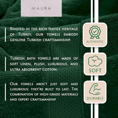 MAURA Hunter Green Bath Towel Set of 8 for Bathroom. Turkish Cotton Luxury Bath Towels. Extra Large, Thick, Plush & Soft. Hotel & Spa Quality - Dark Green - color: Midnight Green, size: 8-Piece Set (2 Bath, 2 Hand, 4 Washcloth)