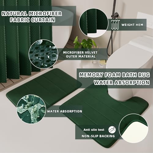 XLHOMO Bathroom Accessories Set - 25PC Green Bathroom Set, Bathroom Set with Shower Curtain and Rugs, Green Shower Curtain Set, Toilet Brush, Bathroom Trash Can - size: Bath Set+Shower Curtain+Rugs, style: Dark Green