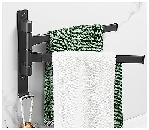 Swivel Towel Rack 180° Towel Rack/Black Rotating Towel Bar Movable Wall Hanging Punch/Free Punch Dual-use Bathroom Storage Rack 2/4/5/arm Towel Holder (Color : Black2 Rod) - color: Black2 Rod