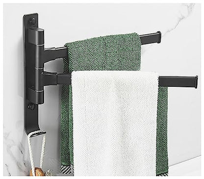 Swivel Towel Rack 180° Towel Rack/Black Rotating Towel Bar Movable Wall Hanging Punch/Free Punch Dual-use Bathroom Storage Rack 2/4/5/arm Towel Holder (Color : Black2 Rod) - color: Black2 Rod