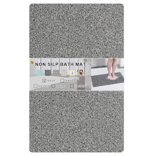 Nonslip Bathtub Mat, Anti Slip Bath Mat 0.6" Extra Thick, Quick Dry Bath Tub Anti Slip Shower Mat, Loofah Non-Slip Bath Mat for Tub Bathroom Pool Kitchen Entryway Home Hotel(Grey 16x24) - color: Grey, size: 24" x 16" (Rectangular)