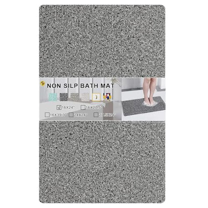 Nonslip Bathtub Mat, Anti Slip Bath Mat 0.6" Extra Thick, Quick Dry Bath Tub Anti Slip Shower Mat, Loofah Non-Slip Bath Mat for Tub Bathroom Pool Kitchen Entryway Home Hotel(Grey 16x24) - color: Grey, size: 24" x 16" (Rectangular)