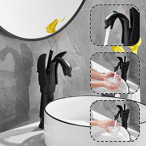 Matte Black Swan Shape Single Handle 1Hole Bathroom Vessel Sink Faucet Deck Mount Lavatory Sink Faucet - color: Matte Black, size: Tall