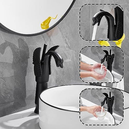 Matte Black Swan Shape Single Handle 1Hole Bathroom Vessel Sink Faucet Deck Mount Lavatory Sink Faucet - color: Matte Black, size: Tall