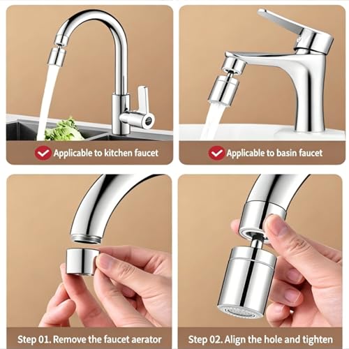 360° Twist Kitchen Sink Aerator, Dual-function Sink Sprayer Attachment, Faucet Replacement Part 55/64'' Female Thread, Chrome