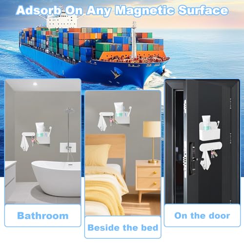 Magnetic Wall-Mounted Toothbrush Holder with Magnetic Hooks for Cruise ，Cruise Ship Essentials 2025- No Drilling Needed for Royal Caribbean & Alaska Cruise Ships, Caribbean Royal Must-Haves（White） - color: White