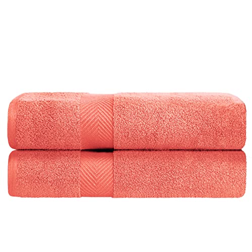 Zero-Twist Towel Collection, Luxurious Cotton Oversized Bath Sheet Towel, 34" x 68", 2-Pieces, Absorbent and Fast-Drying, Solid, Coral - color: Coral, size: Bath Sheet 2-Pack