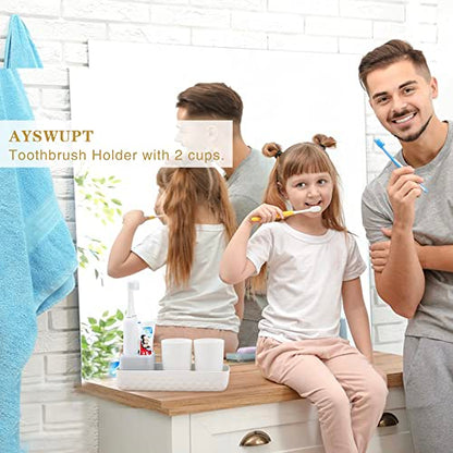 Ayswupt Toothbrush Holders for Bathrooms,Kids Electric Toothbrush Holder with 2 Cups Set,White Tooth Brush Toothpaste Caddy Storage,Small Bathroom Countertop Organizer Stand for Men Farmhouse Family
