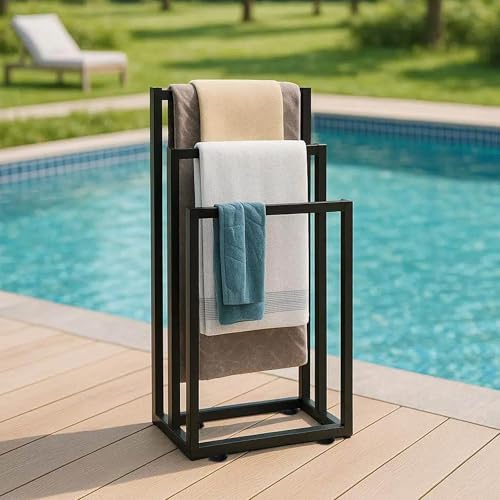 GarveeHome Towel Rack for Bathroom Free Standing, 3-Tier Towel Drying Rack | Black Towel Holder Rust-Resistant, Blanket Holder Organizer for Bathroom, Pool, 39'' H