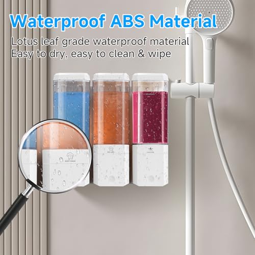 Shampoo and Conditioner Dispenser,GlintGath Shower Dispenser 3 Chamber No Drill Shampoo Dispenser for Shower Wall Mounted Shower Soap Dispenser for Bathroom Hotel,Large Capacity 3 * 500ML,White