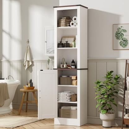 MHOM 71" Tall Bathroom Storage Cabinet, Farmhouse Storage Cabinet with Adjustable Shelves, Narrow Linen Tower Cabinet for Bathroom, Laundry, and, Living Room, White - color: White