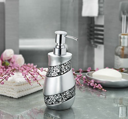 Creative Scents Silver Mosaic 6 Piece Bathroom Accessories Set | Includes Trash can, Tissue Box Cover, Soap Dispenser, Toothbrush Holder, Tumbler Cup & Soap Dish