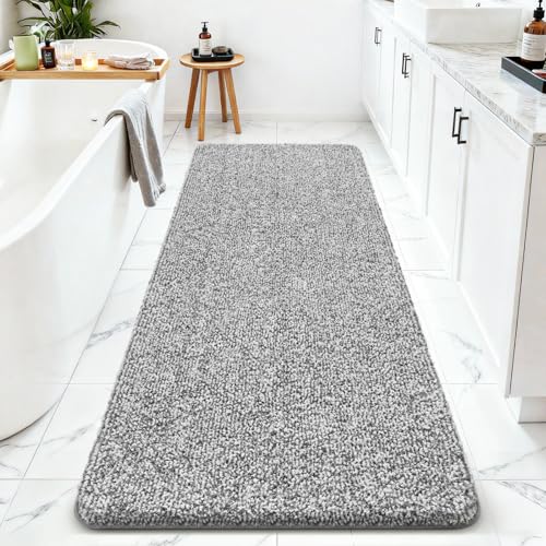 Bathroom Rugs 24x60,Super Absorbent Microfiber Bath Mat,Light Grey/White | Large Bath Mat,Non-Slip Long Shower Rug with TPR Backing, Thick Plush Machine Washable Bathmat for Bathrooms - color: Light Grey/White, size: 24" X 60"