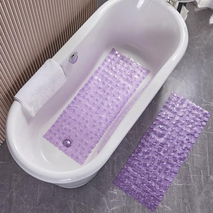Webos Bath Shower Mat Non Slip: Extra Large Pebble Bathtub mat for Families, Anti Slip Shower Matt with Drain Holes Suction Cups Tub Mat - 16 X 40 Inch Clear Purple - color: Pebble Clear Purple