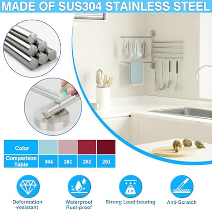 Alise Swivel Towel Rack 13.9", 6 Arm Swing Out Towel Bar, Brushed Nickel | Space Saving Swing Arm Towel Rack for Bathroom Kitchen, 180° Rotating, SUS304 Stainless Steel - color: Brushed Nickel, size: 6-Bars