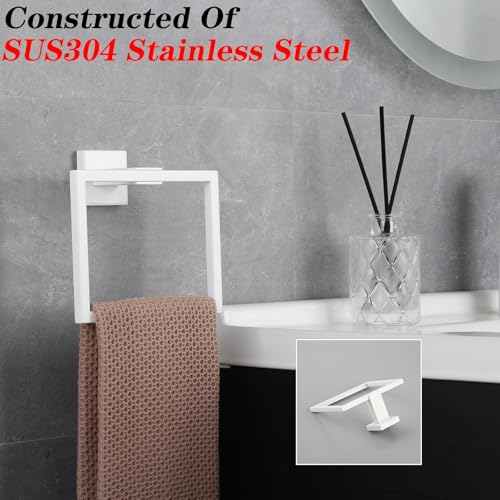 GERZWY SUS 304 Stainless Steel Towel Ring for Bath Kitchen Garage Bathroom Hardware Hand Towel Holder Wall Mounted, White - color: White