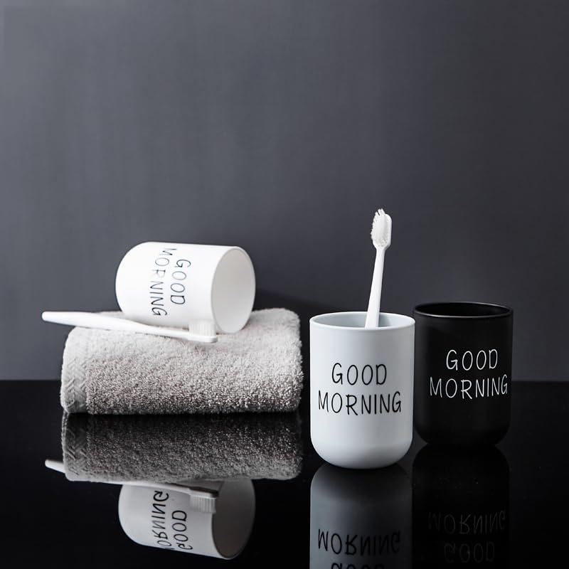 Toothbrush Cup 2Pcs, Bathroom Toothbrush Holder, Storage Cup 300ml, Drinking Cup, Reusable (Black + White) - color: Black + White