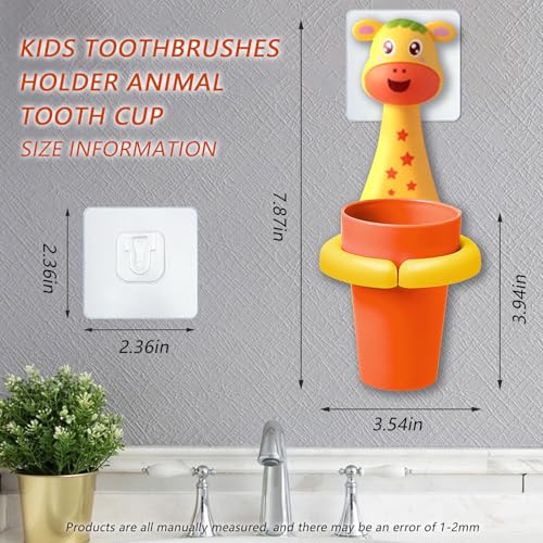 Kids Toothbrushes Holder Animal Tooth Cup Holder,Mouthwash Cup Rack for Children,Wall Mounted Sucker Toothpaste Storage Set Cute Household Toothpaste Rack No Punching Shelf Bracket with Cup (Fawn) - color: Fawn