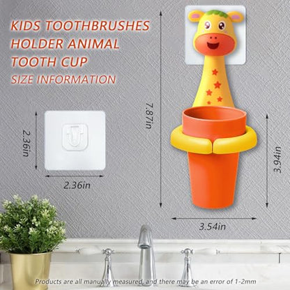 Kids Toothbrushes Holder Animal Tooth Cup Holder,Mouthwash Cup Rack for Children,Wall Mounted Sucker Toothpaste Storage Set Cute Household Toothpaste Rack No Punching Shelf Bracket with Cup (Fawn) - color: Fawn