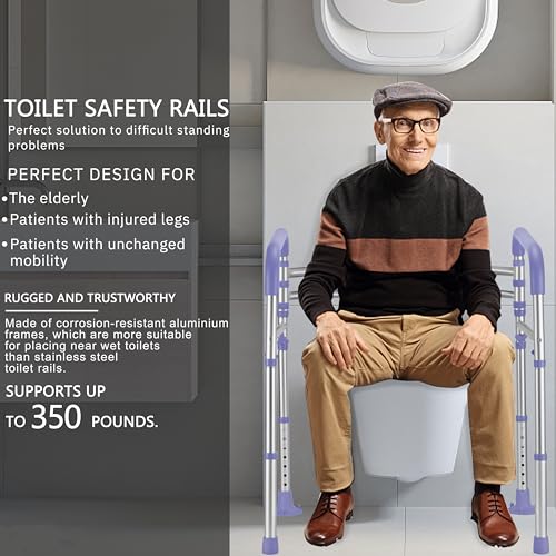 Lianjindun Toilet Safety Rails, 350 lbs, Adjustable Height & Width | Fits Most Toilets, Foldable Design, 350 Lbs Capacity, Aluminum Toilet Frame, Toilet Handles for Seniors, Disabled, Handicap - color: Purple
