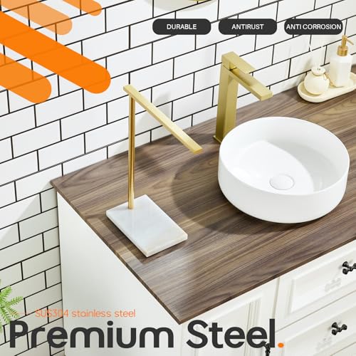 Hand Towel Bar for Bathroom Vanity Countertop 1-Tier Towel Holder Free Stand with Heavy Marble Base Thicken Steady, Gold Stainless Steel AN7002GD - color: Brushed Gold, size: 1-Bar