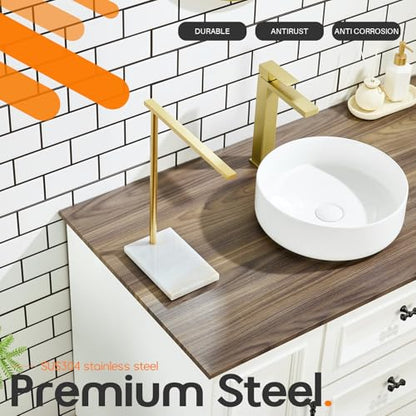 Hand Towel Bar for Bathroom Vanity Countertop 1-Tier Towel Holder Free Stand with Heavy Marble Base Thicken Steady, Gold Stainless Steel AN7002GD - color: Brushed Gold, size: 1-Bar