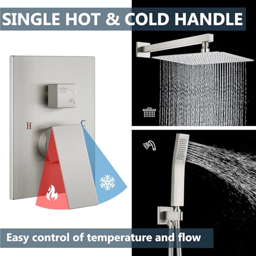 Aolemi Shower Faucet Set with Handheld Brushed Nickel 16 Inch Head | Pressure Balance Shower Valve and Trim Kit,SUS304 Rain Head and Handle System,All Metal,Wall Mount,Bathroom,Handheld Spray - color: Nickel, size: 16 Inch Wall Mount Shower Head