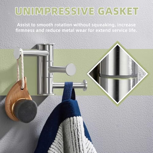 Suyar Swivel Towel Hook Brushed Nickel, Bathroom Robe Holder with 3 Arms | SUS304 Stainless Steel, Wall Mounted - color: Brushed Nickel, size: 1 Pack