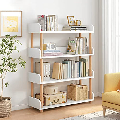 OSCHF 4-Tier Wooden Open Bookcase, Warm White | Modern Display Bookshelf with Top Edge, Solid Wood Frame, Home and Office Storage - color: Warm White, size: 4-tier