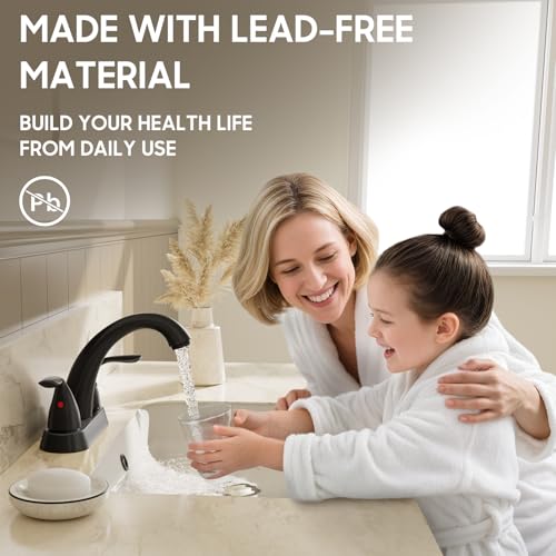 4 Inch 2 or 3 Holes 2 Handles Centerset Matte Black Lead-Free Bathroom Sink Faucet, Bathroom Faucet with Copper Pop Up Drain and Water Supply Lines, BF008-5-MB - color: Matte Black, style: 1 Pack