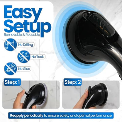 Safe-er-Grip Changing Lifestyles Suction Cup Balance Assist Bar for Bathtubs & Showers; Safety Bathroom Grab Bar Handle, All Black, 12 inches - color: Black, size: 12 inch (Pack of 1)