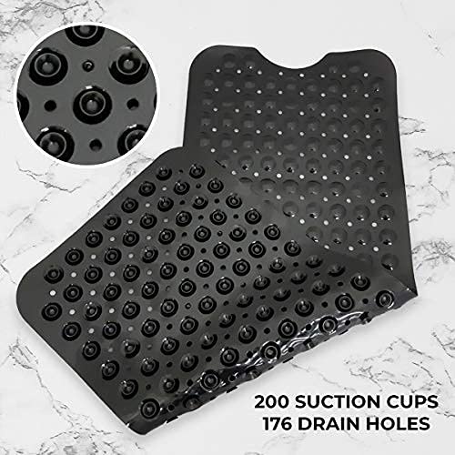 ENKOSI Non-Slip Bath & Shower Mat 40x16 Extra Long, Suction & Drain Holes | Clear Green look; Durable PVC; 40x16 in, Clear Green - color: Clear Green