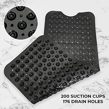 ENKOSI Non-Slip Bath & Shower Mat 40x16 Extra Long, Suction & Drain Holes | Clear Green look; Durable PVC; 40x16 in, Clear Green - color: Clear Green