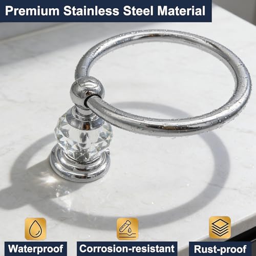 Silver Towel Ring with Crystal, Round Hand Towel Holder for Bathroom | Wall Mounted Stainless Steel Hand Towel Rack, Polished Silver Rustproof Bath Hardware, Fits Modern Luxury Home Kitchen Hotel - color: Silver Towel Ring
