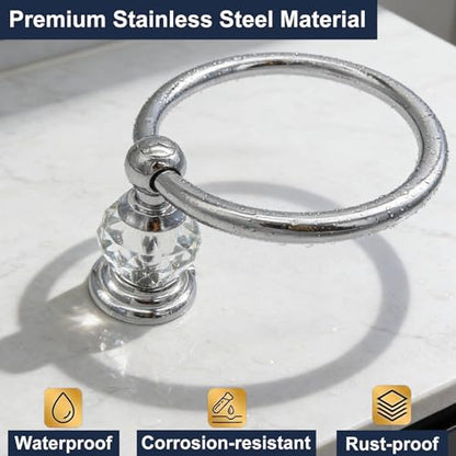 Silver Towel Ring with Crystal, Round Hand Towel Holder for Bathroom | Wall Mounted Stainless Steel Hand Towel Rack, Polished Silver Rustproof Bath Hardware, Fits Modern Luxury Home Kitchen Hotel - color: Silver Towel Ring