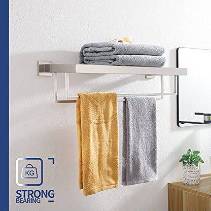 KOKOSIRI Towel Rack 24'' Bathroom Towel Shelves with Double Towel Bars SUS304 Stainless Steel Wall Mounted, Brushed Nickel, B6003BR - color: Brushed Steel, size: 24-Inch