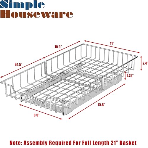 Simple Houseware Under Cabinet Pull Out Sliding Shelf, 21" Dx11 W, Chrome - size: 21" D x 11" W