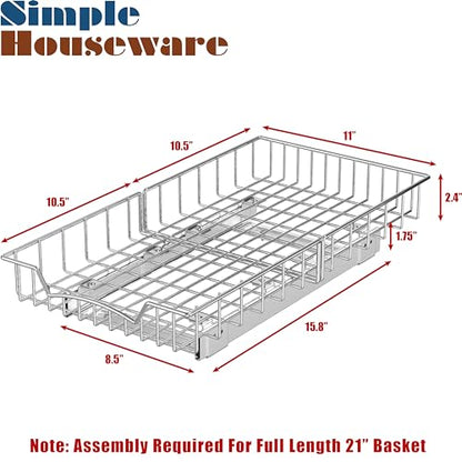 Simple Houseware Under Cabinet Pull Out Sliding Shelf, 21" Dx11 W, Chrome - size: 21" D x 11" W