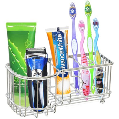 Simple Houseware Multi-Functional 6 Slots Toothbrush Holder, Chrome - color: Chrome, size: Freestanding